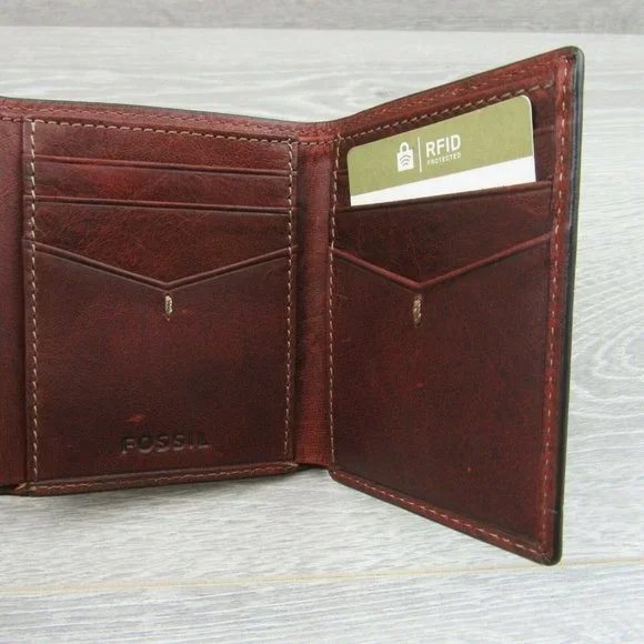 Fossil Allen Trifold RFID Mens Tan Brown Leather Wallet NEW - Picture 6 of 10